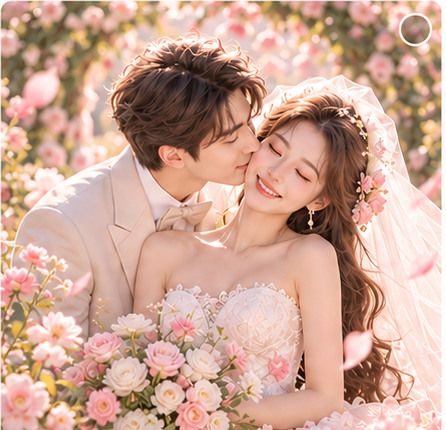 婚纱影像 AI 合成示意，非真实客户成片